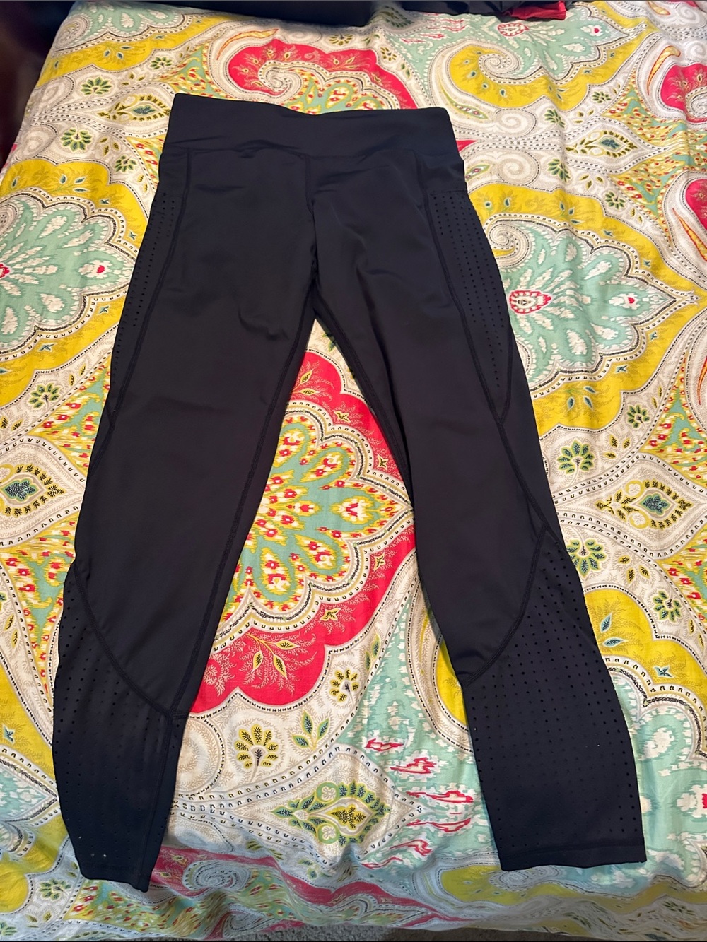 Black Women's Athletic Leggings with Perforated Panels 28’